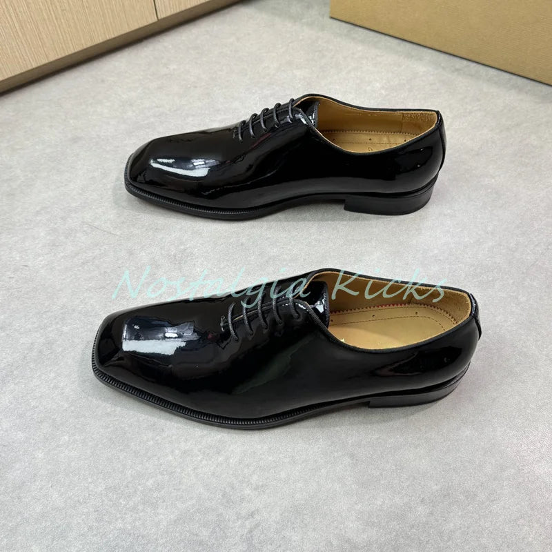 Black Shine Studded Detail Dress Shoes Patent Leather Red Lining Lace Up Men's Formal Shoes Casual Office Wear Oxford Shoes