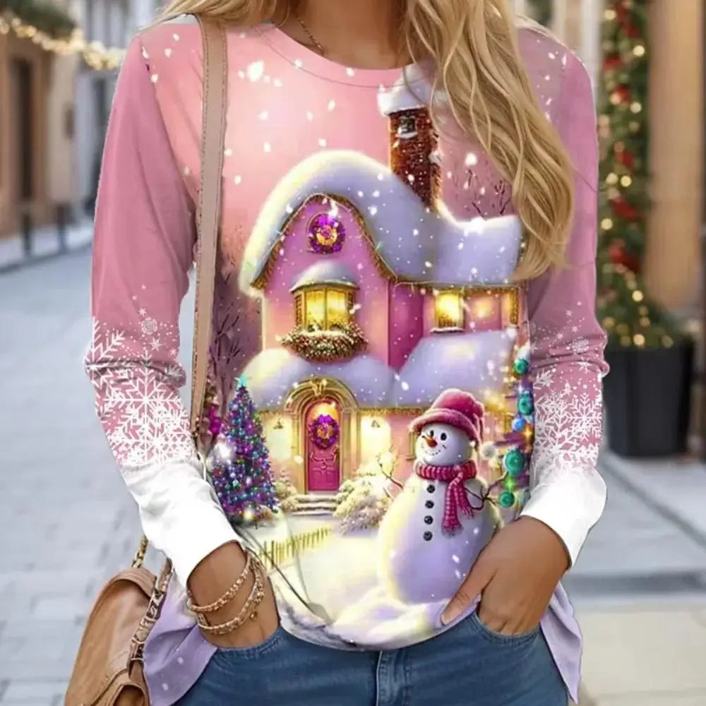 Women Sweatshirt Designer Round Neck Long Sleeve Fashion Casual Santa Claus Red New Year Graphic Print Tops Y2K Streetwear BAZAARHUBO
