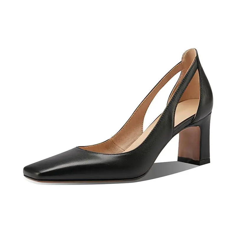 Office Ladies Summer Footwear High Heels Pumps On Heeled Square Toe Shoes For Women 2025 Fashion Leather Casual Slip A Vacation