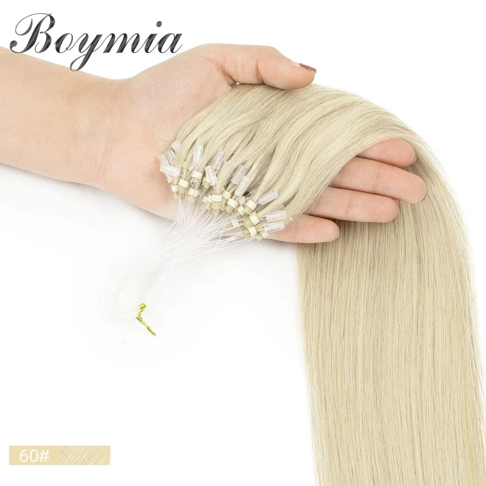 Boymia Micro Loop Human Hair Extensions 12" 16" 20" 24" Natural Straight Hair Rings Micro Link 0.5g/strand