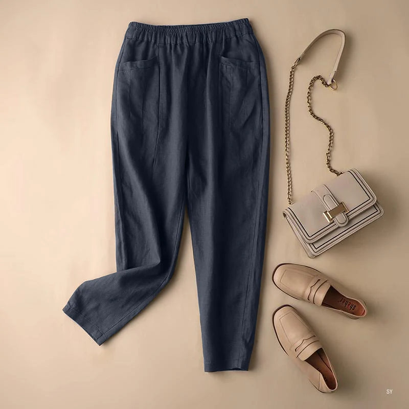 ZANZEA Summer Trousers Women Vintage Cotton Pants Elastic Waist Solid Harem Pant Casual Loose Pantalon Oversize Turnip Palazzo