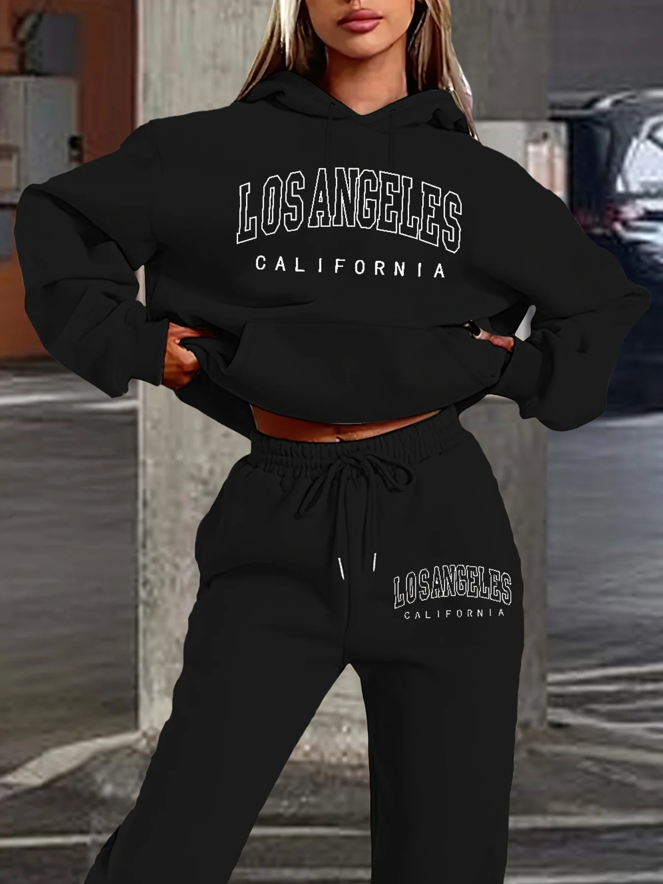 Women's Hoodie+Sweatpants Set Hip Hop Street Casual Los Angeles California Printed Loose Sweatshirt Autumn Fleece Warm Clothing
