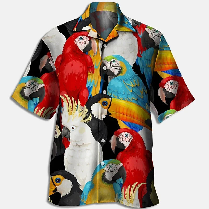 Summer Floral Parrot 3d Print Shirt Men Women Fashion Shirts Single-Breasted Short Sleeve Hawaiian Shirts Blouse Men's Clothing