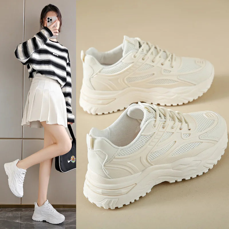 Sneakers Women New Leather Chunky Sneakers Women's Sports Shoes Thick Tennis Vulcanized Shoes Basket Platform Shoes