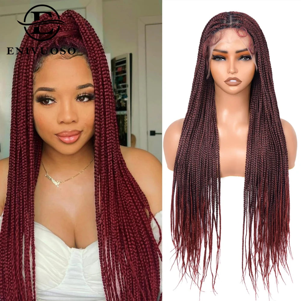 Small Square Knotless Box Braided Synthetic Wig 1BT30 Brown 30 Inch Full Double Lace Front Braided Wigs with Baby Hair For Women
