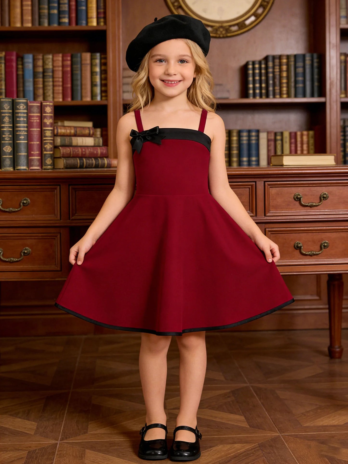 Summer fashion dress for girls, casual outdoor camisole bow dress for girls, suitable for daily and outdoor activities