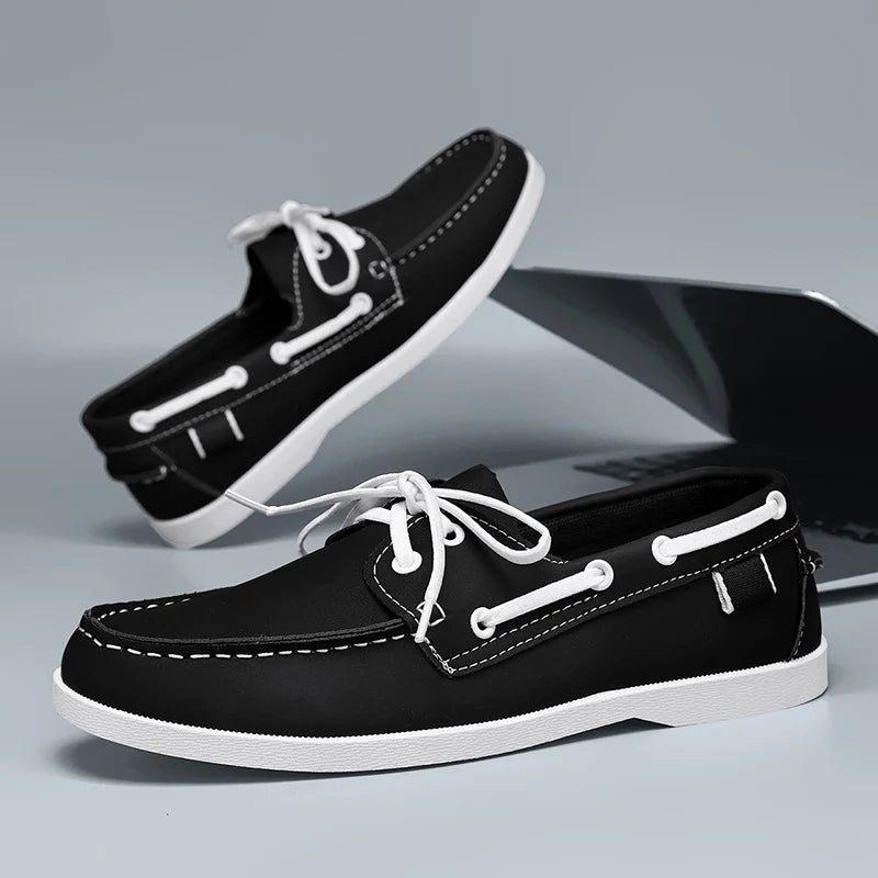 Men Loafers Strap Design Boat Shoes PU Leather High Quality Comfortable Slip-On Soft Flat Driving Shoes For Male Plus Size 40-48