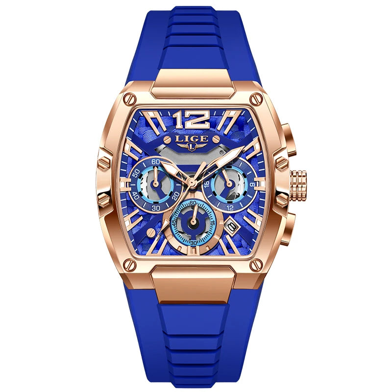 LIGE Fashion Simple Man Watch Casual Sports Military Waterproof Silicone Strap Luminous Quartz Watches for Men Chronograph Gifts