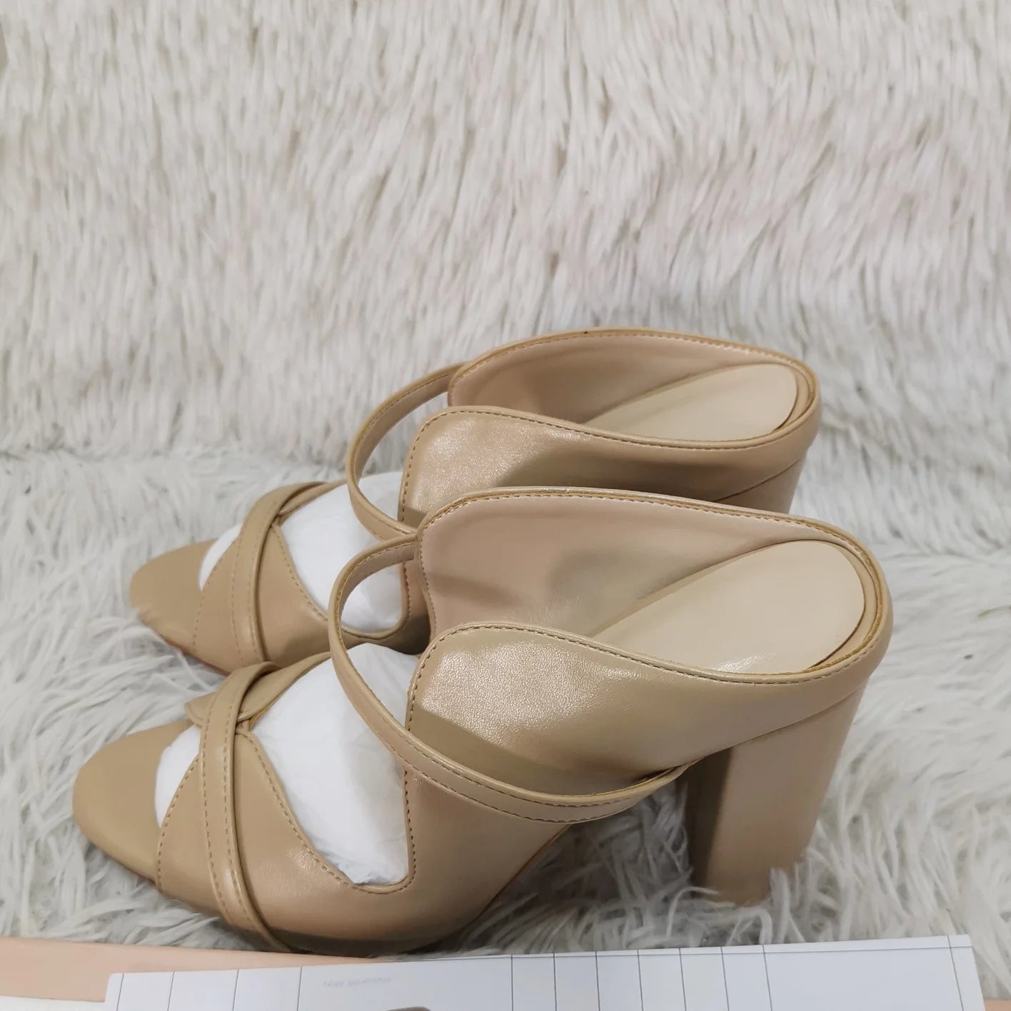 Light Brown Peep Toe Shell Hollow Sandals Women Elegant Black Leather Slingback Chunky Heel Slippers Spring Mixed Colors Pump