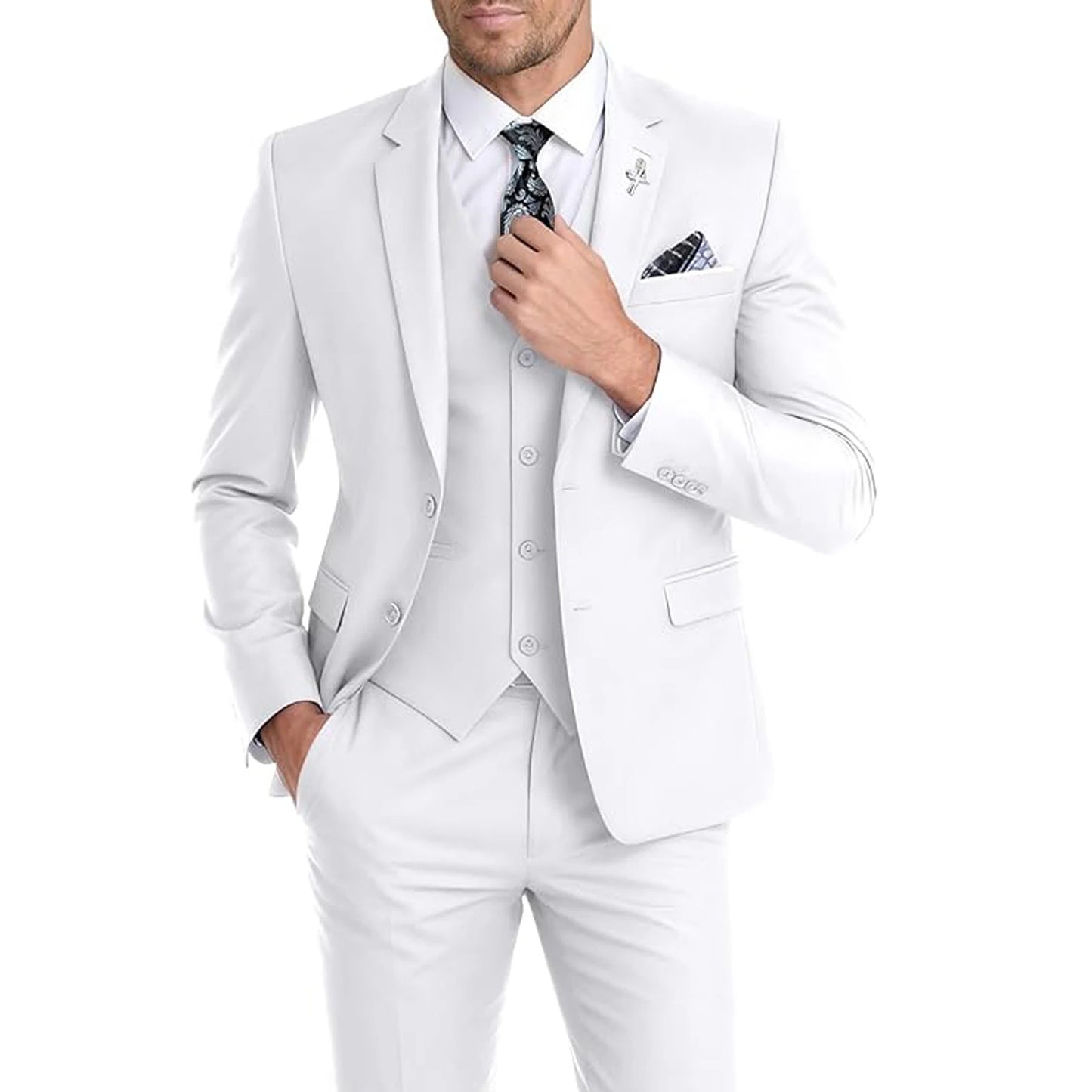 Men's Suit 3 Piece Set Blazer Vest Pants Slim Fit Formal Business Jacket Wedding Tuxedo for Groom Groomsman Business Banquet