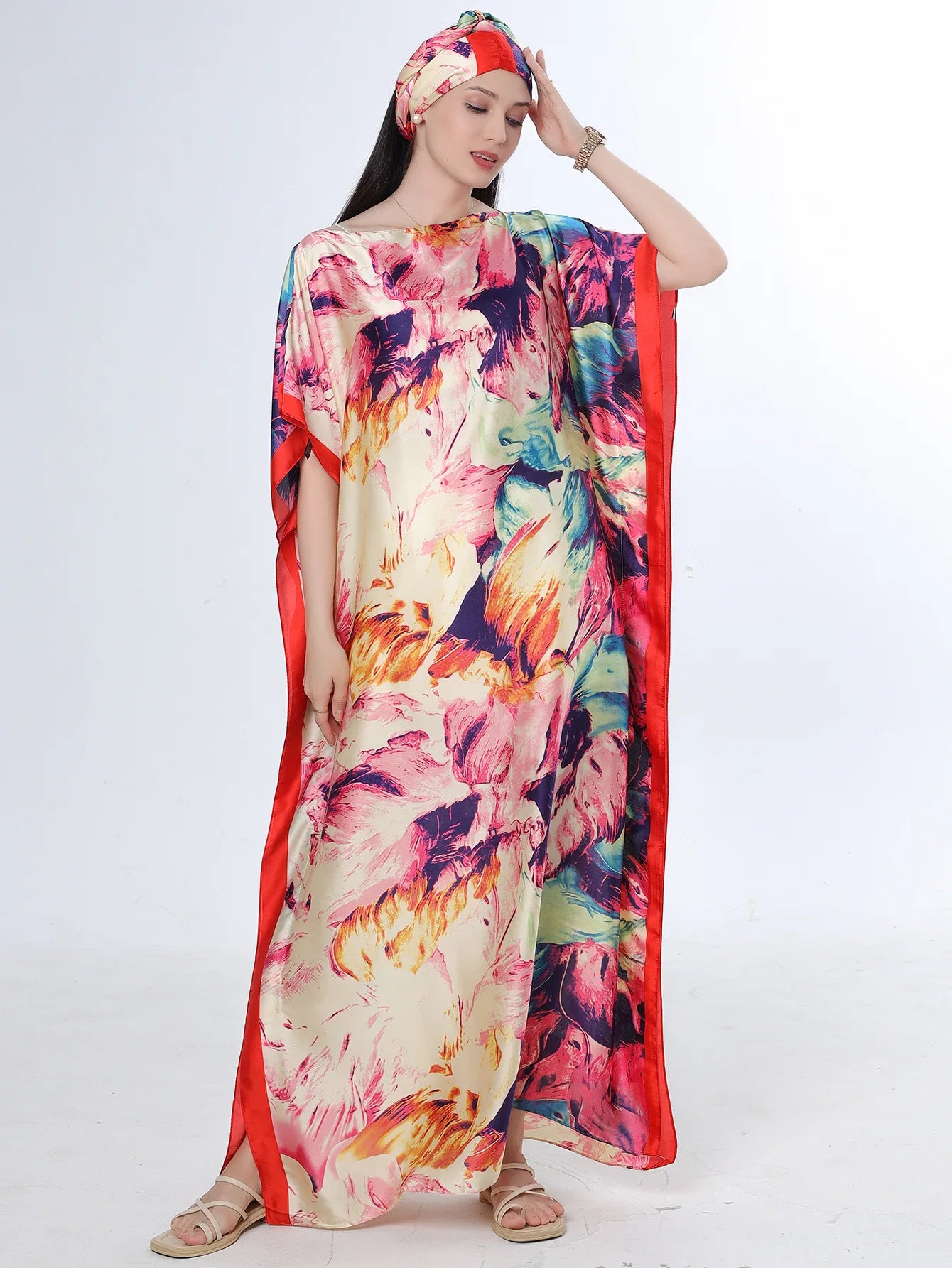 Summer New Fashion African Dresses For Women Elegant Printed Silk Muslim Lady Long Hijab Kaftan Dress Oversize Kuwait Abaya