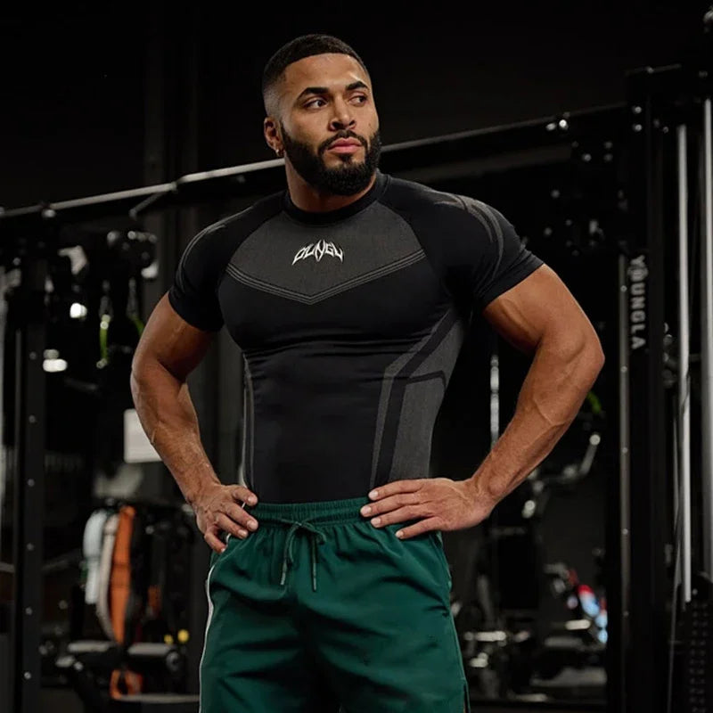 Sports T-shirt Men's Tight Fitness Suit High Elasticity Quick-drying American Tight Fashion Muscle Leg Training Short Sleeve