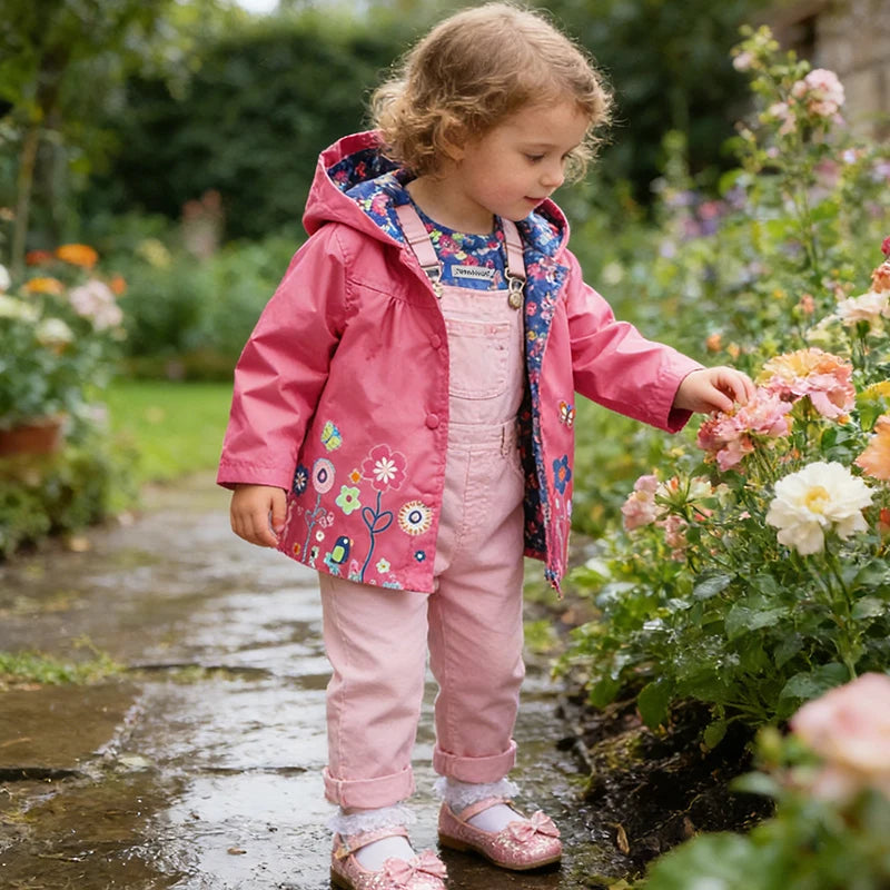 Girls Fashion Waterproof Children Clothes Autumn Casual Baby Boys Windcoat Long Sleeve Jacket Flower Print Kids Hoodie Outwear