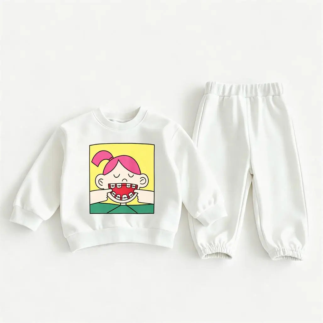 Toddler Fashion Casual Clothes Long-sleeved Outfits Baby Girls Cartoon Sweatshirts+Pants Two Piece Set Outer Wear Kids Tracksuit