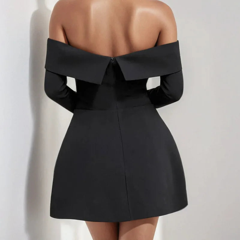 2025 Spring and Summer New Sexy Spice Girl Style A Line Shoulder A Fashion Dress Feminine Solid Color Slim-fit Bag Hip Skirt