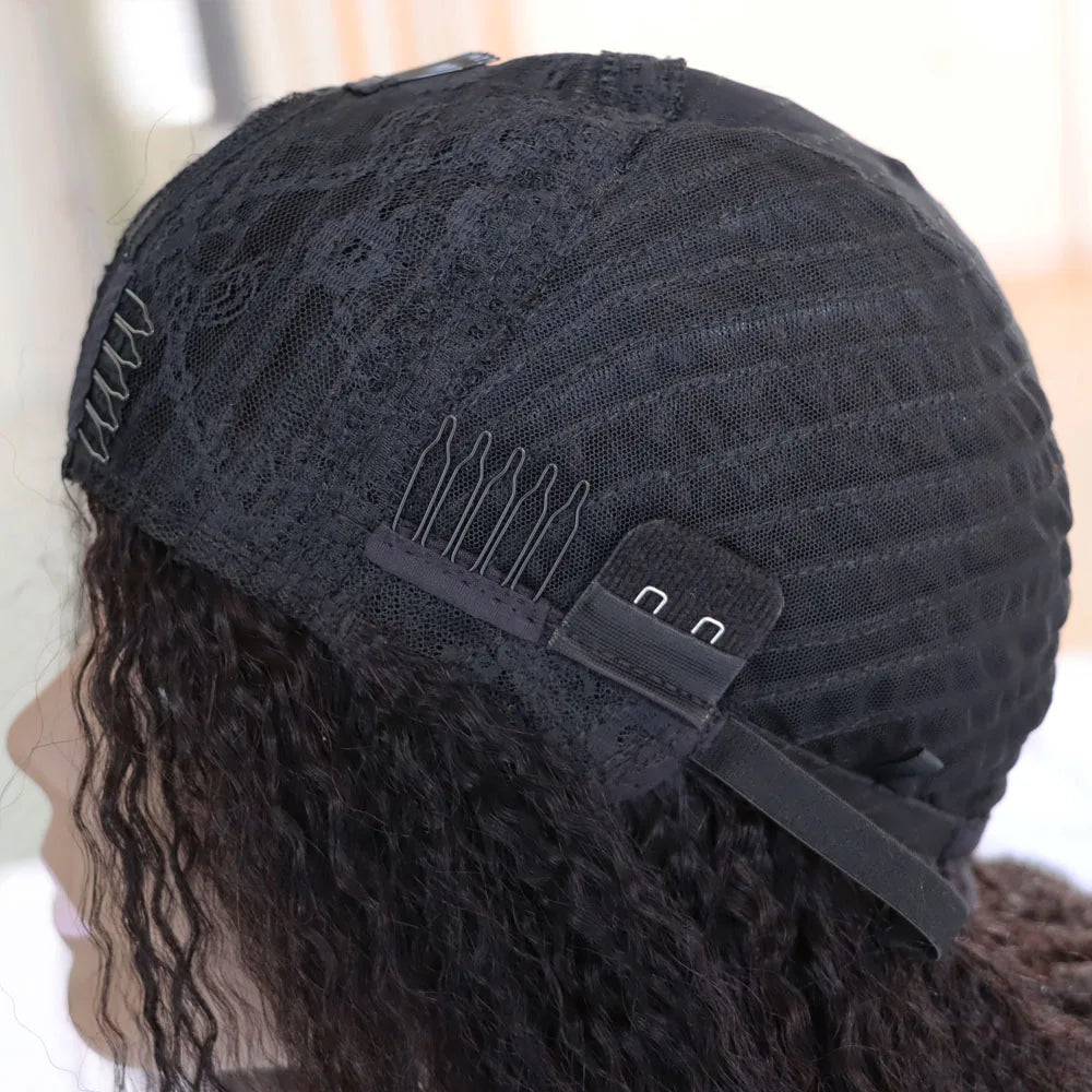 Jet Black #1 and #1B Virgin Remy Indian Human Hair Wig Kinky Straight Coarse Yaki 1x4' V/U Part Real Hair U Wig for Black Women