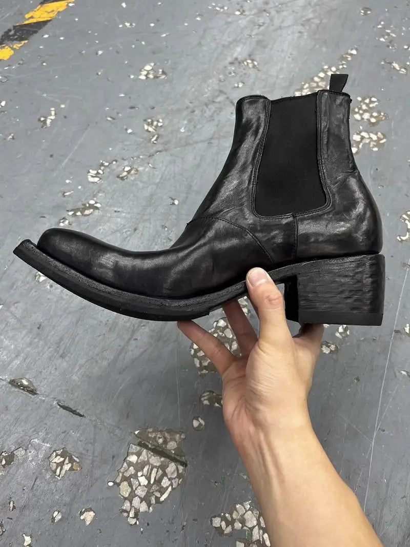 2025 High-top Men's heightened thick-soled pointed-toed Chelsea British casual trendy high-heeled wizard boots