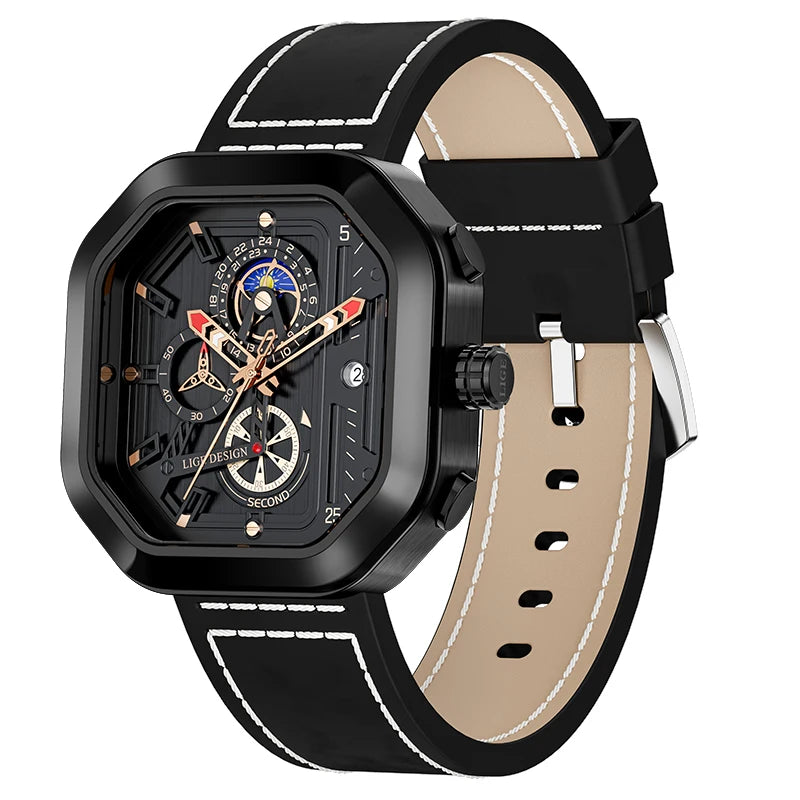 2025 LIGE Business Leather Watch For Men Top Brand Luxury Mens Watches Waterproof Quartz Wrsitwatch 24 Hours Moon Phase Clock