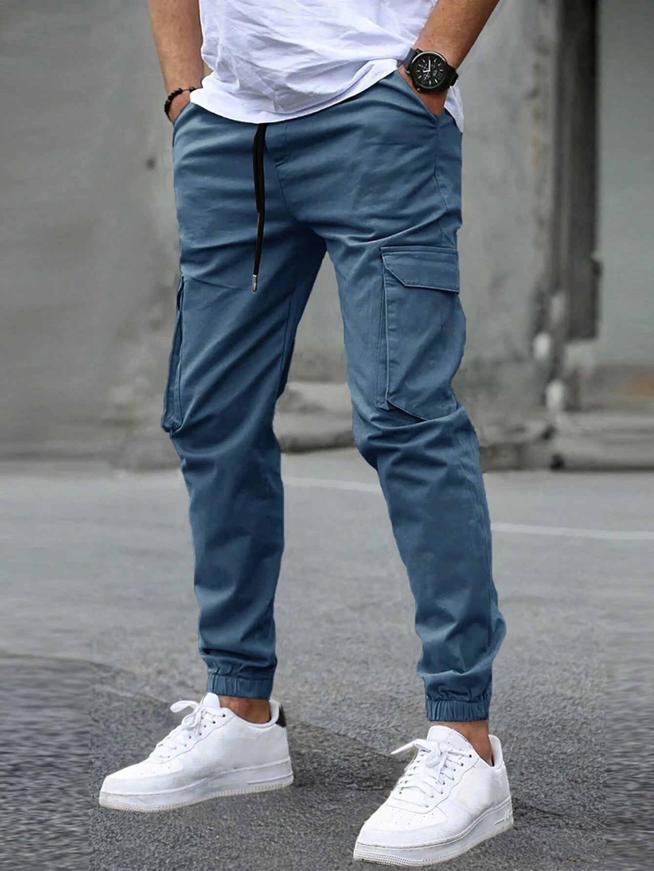 Men's Casual Cargo Pants Sweatpants Outdoor Bunched Long Trousers Autumn Multi-Pocket Durable Workwear Joggers Streetwear