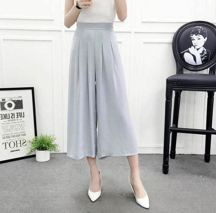 High Waist Wide Leg Pants Skirt Pants Chiffon Cotton Linen Seven Eighteen Length Trendy Women's Casual Trousers Commute Style