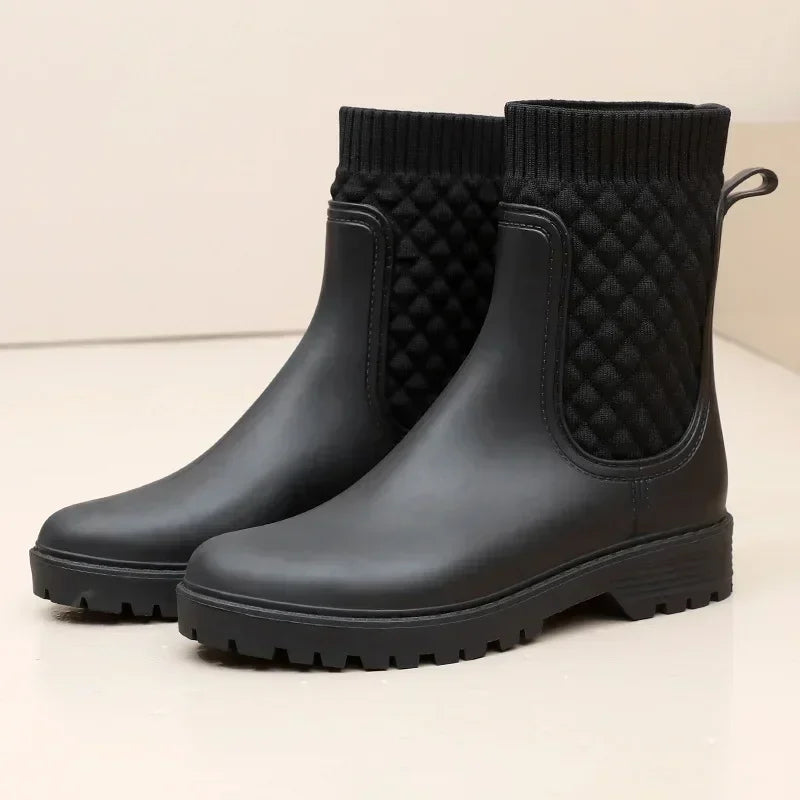 Designer Rain Boots Women's Waterproof Shoes Rainy Ladies Pink Fur Rubber Rainshoes Woman Galoshes Non-slip Pull-on Rain Boots