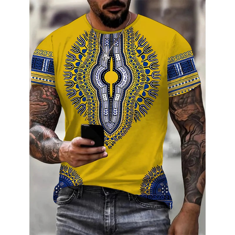 African Ethnic Pattern T-Shirt For Men Tribal Dashiki 3D Printed Tees Summer Casual Short Sleeve Loose T Shirts Round Neck Tops