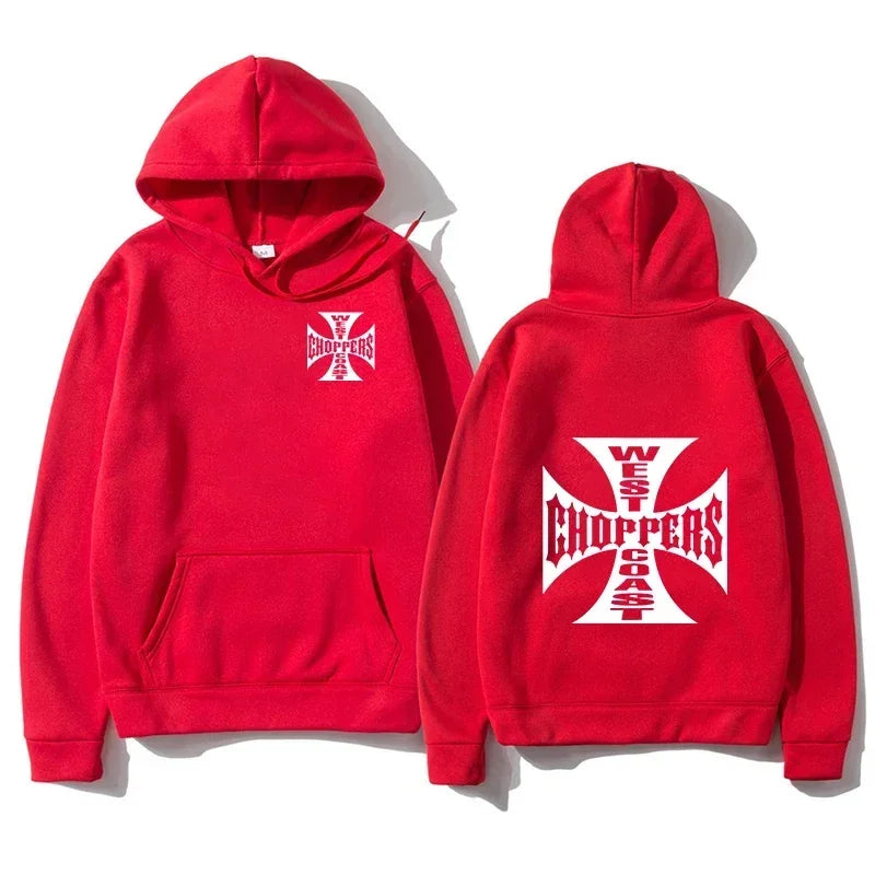West Coast Iron Cross Choppers Printed Men's Hooded Fashion Cool Sweatshirt Unisex Fashion Fleece Oversized Hoodie Streetwear