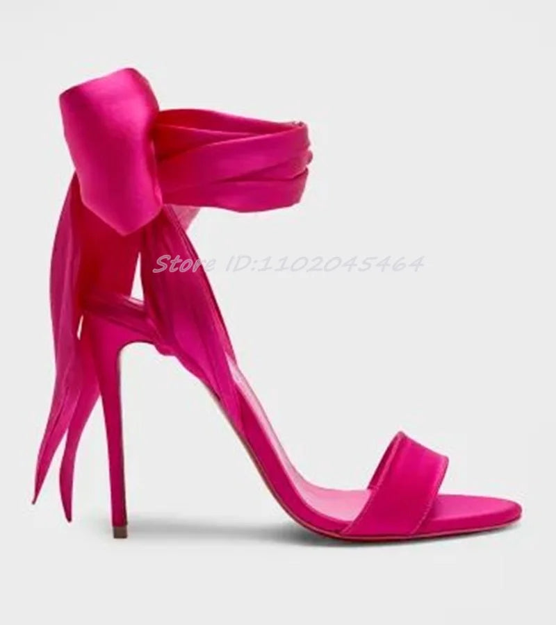 2025 New in Satin Ribbon Warp Multicolor Sandals Women's Luxury Designer Party High Heels Chic Sexy Bow10cm Stilettos Shoes