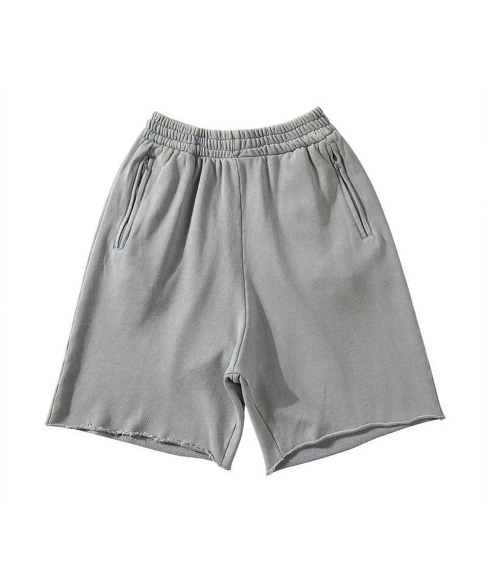 Men Cotton Shorts Thick 380g Bodybuilding Short Sweatpants Fitness Jogger Gym Men Kanye Grey West Shorts Black Zipper Pockets