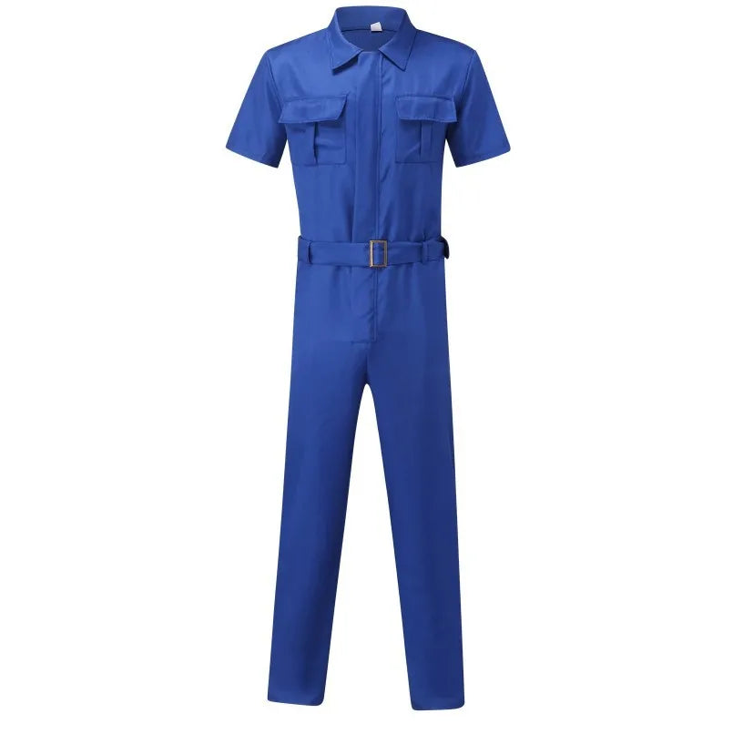 Multi-pocket Overalls Men's Jumpsuits Short Sleeves Trousers Suits Zippered Jumpsuits Men's Overalls Belted Jumpsuits