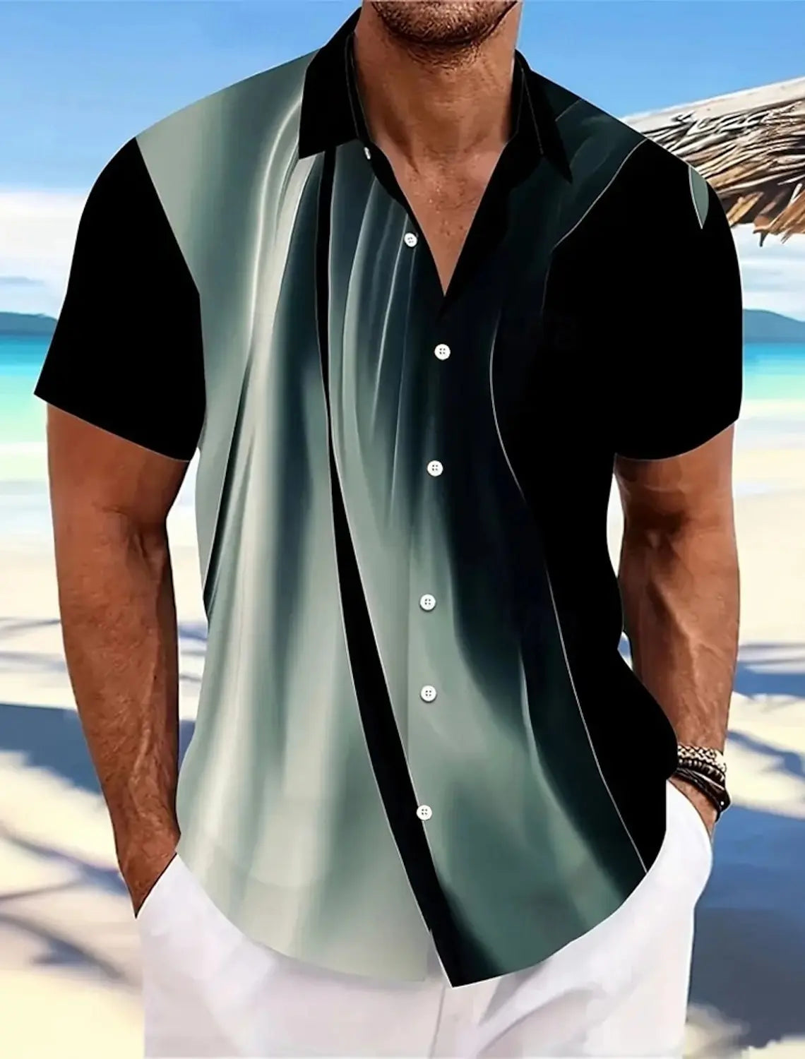 Summer Men's Geometric Grid Plaid Shirts Short SleeveTurndown Hawaiian Shirt Button Up Shirts No Pockets Shirts