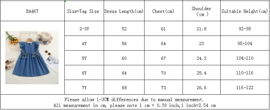 Kids Dresses for Girls Summer Casual Denim Bow Decoration Flying Sleeve Sleeveless Dress Children's Clothes Girl Clothes