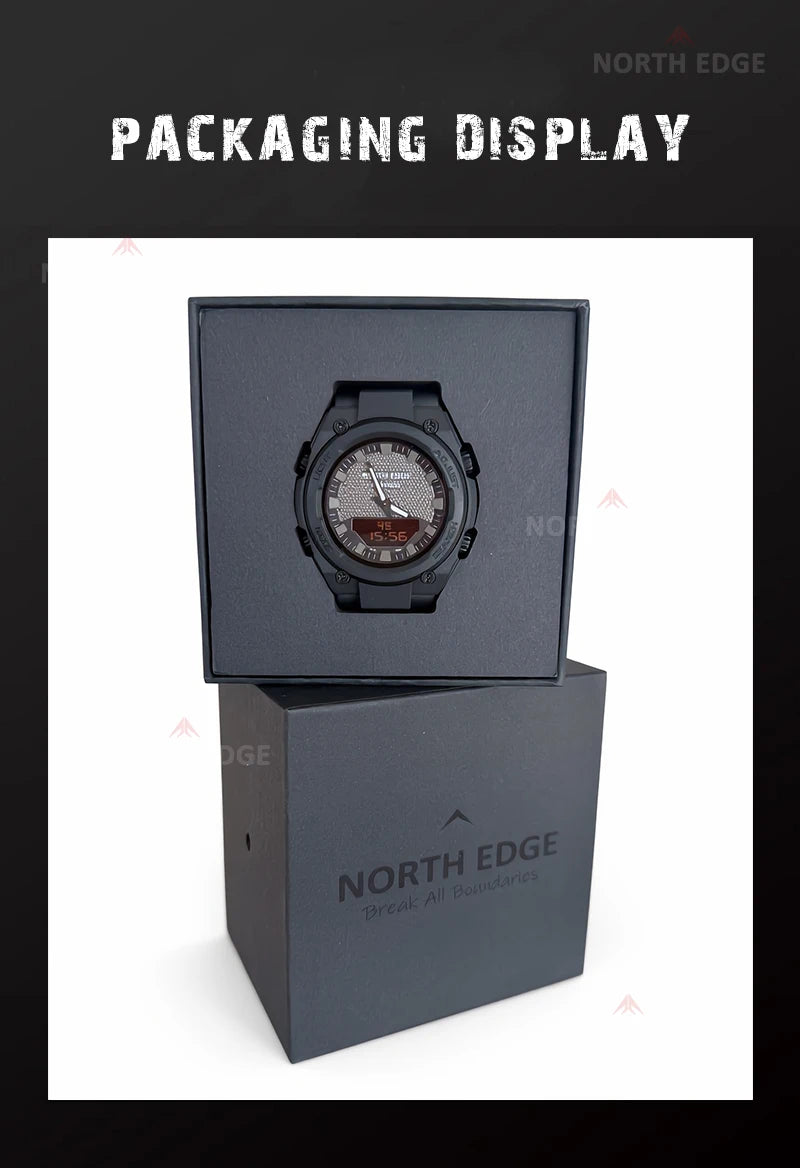 NORTH EDGE FORTRESS 2026 Men's Military Digital Watch Outdoor Sports Waterproof 50M Watches World Time Countdown LED Wristwatch