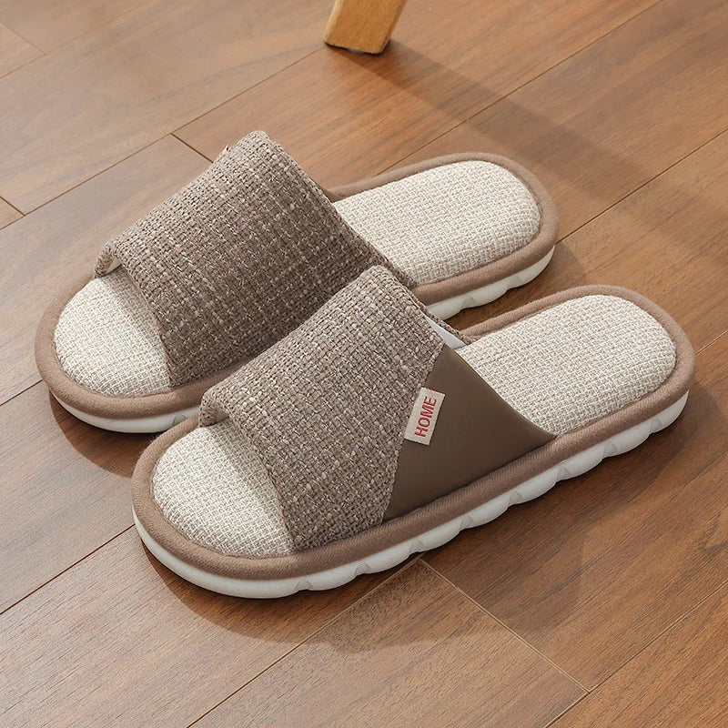 Couples Home Linen Slippers Women Indoor Soft Comfortable Bedroom Slides Men Leisure Non Slip House Shoes Platform Cotton Flats