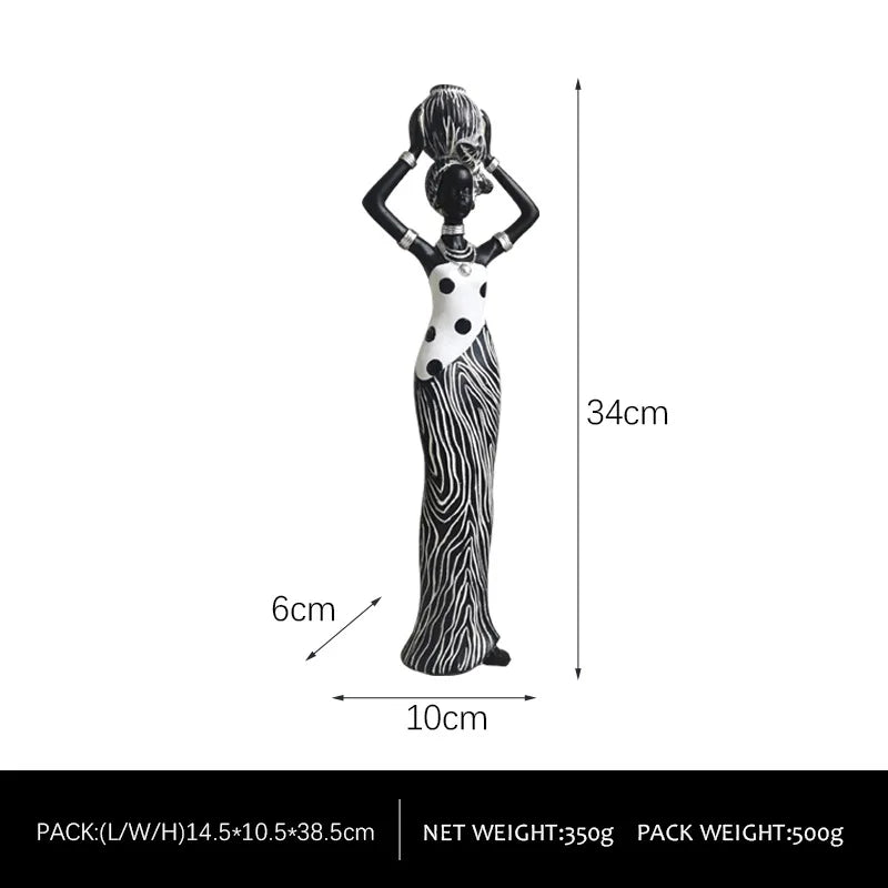 African Woman Statues Resin Tribal Lady Figurines Black Gold Home Decor Ethnic Ornaments for Living Room