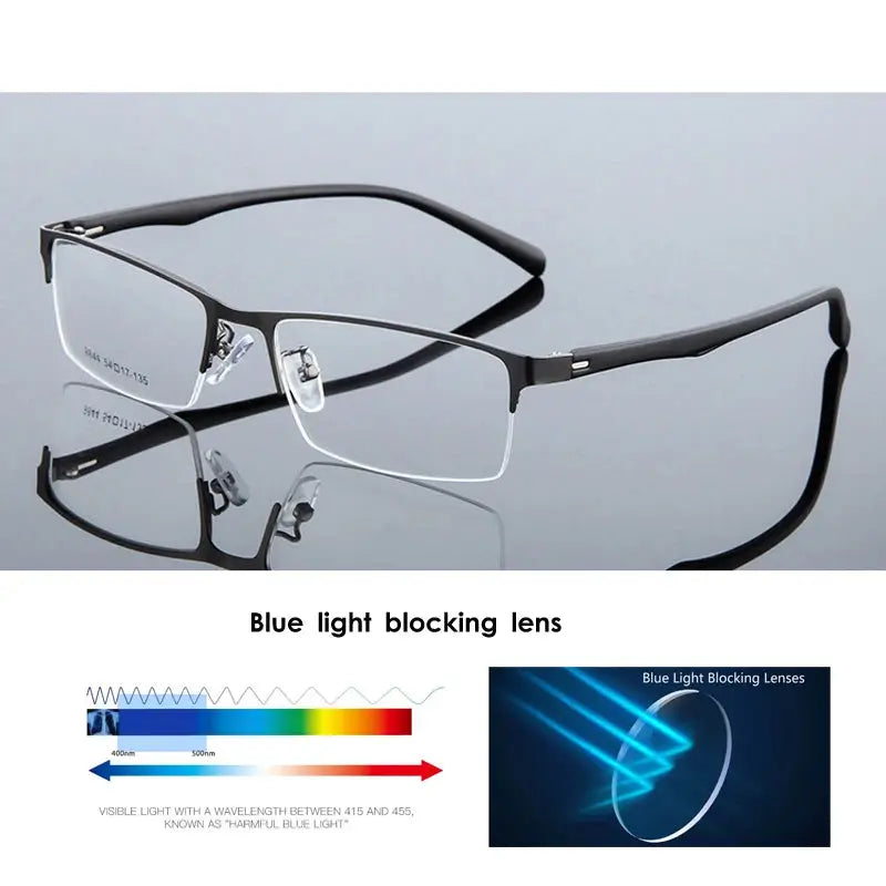 VCKA Half Frame Men Business Myopia Prescription Glasses Alloy Photochromic Anti Blue Ray Shortsighted Eyewear -0.5 TO -10 BAZAARHUBO