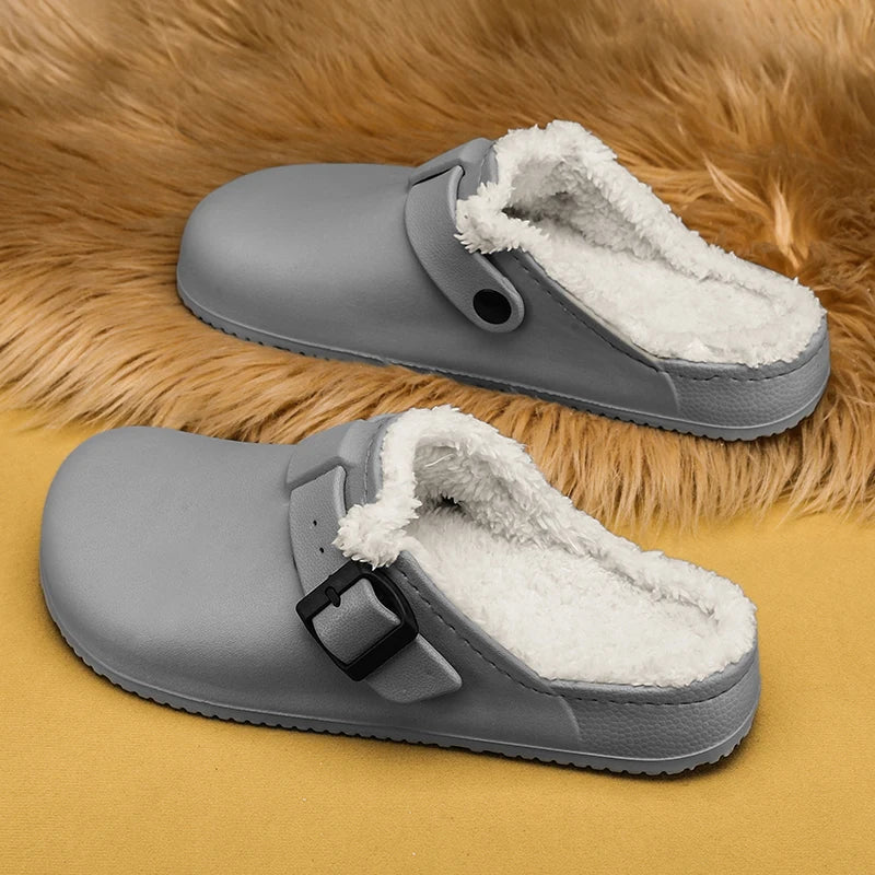 Winter Men Slippers Keep Warm Men Cotton Shoes with Fur Couple Home Slides Waterproof Flat Casual Shoes Indoor Outdoor Slippers