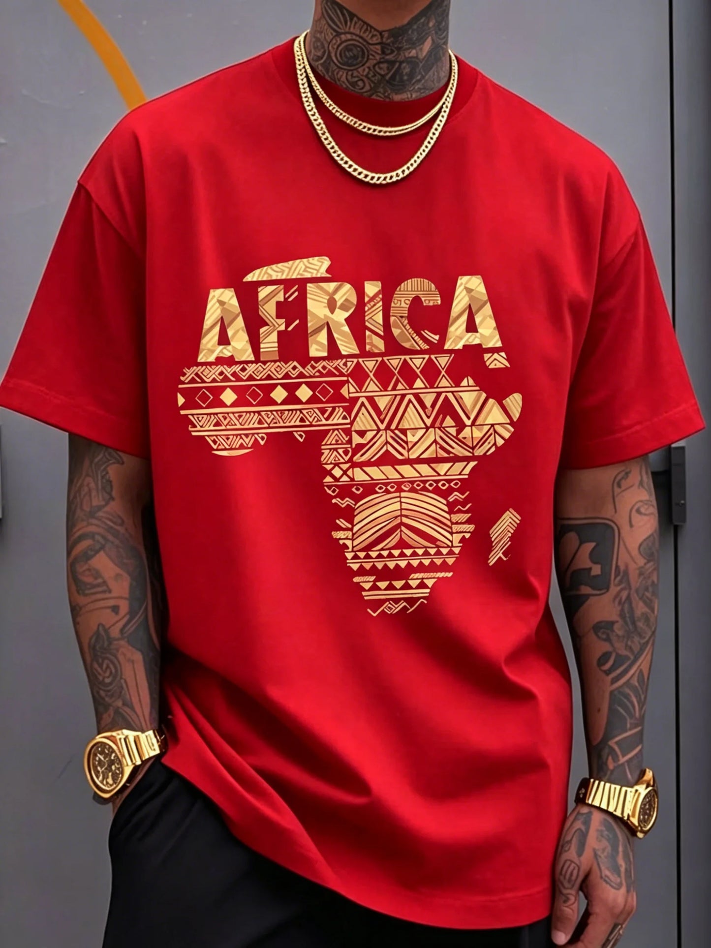 African Tribe Print Comfortable and Breathable T-shirt, Suitable for Casual Wear, Round-neck Short-sleeved Top