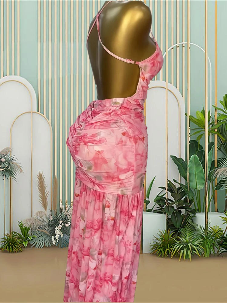African Women Halter Neck Print Sleeveless Backless Maxi Long Dress 2025 Summer Evening Birthday Vacation Beach Holiday Dresses