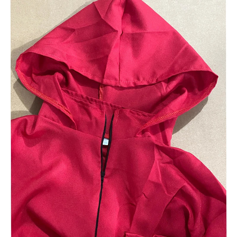TV game red jumpsuit set (gloves+camisole+jumpsuit) - breathable role-playing set for men and women's role-playing party wear