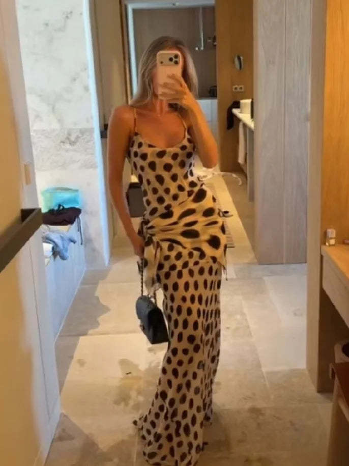 Retro Polka Dot Sling Maxi Dress Woman Sexy U-neck Sleeveless Waist-cinching Bodycon Dresses 2026 Summer Party Vacation Robes