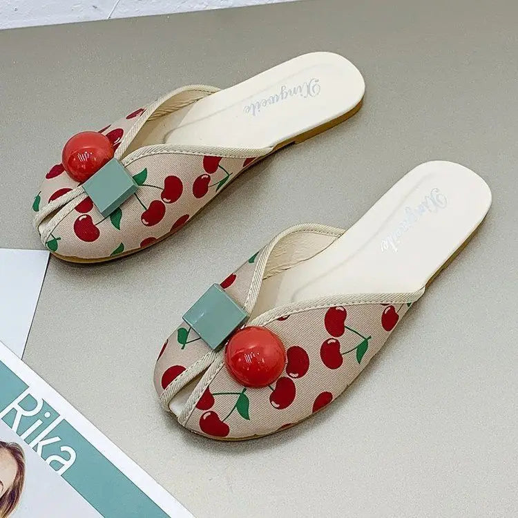 Slides Kawaii Shoes Round Toe Cute Women's Slippers and Ladies Sandals Mules Summer 2025 Flat Outside Comfortable Elegan Y 39 W