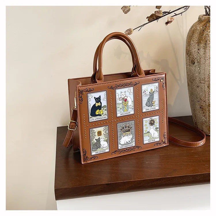 Vintage and Luxury Designer Bag Popular Fashionable Tote Bag Large Capacity with Delicate Embroidery Cat Printing Bag for Women