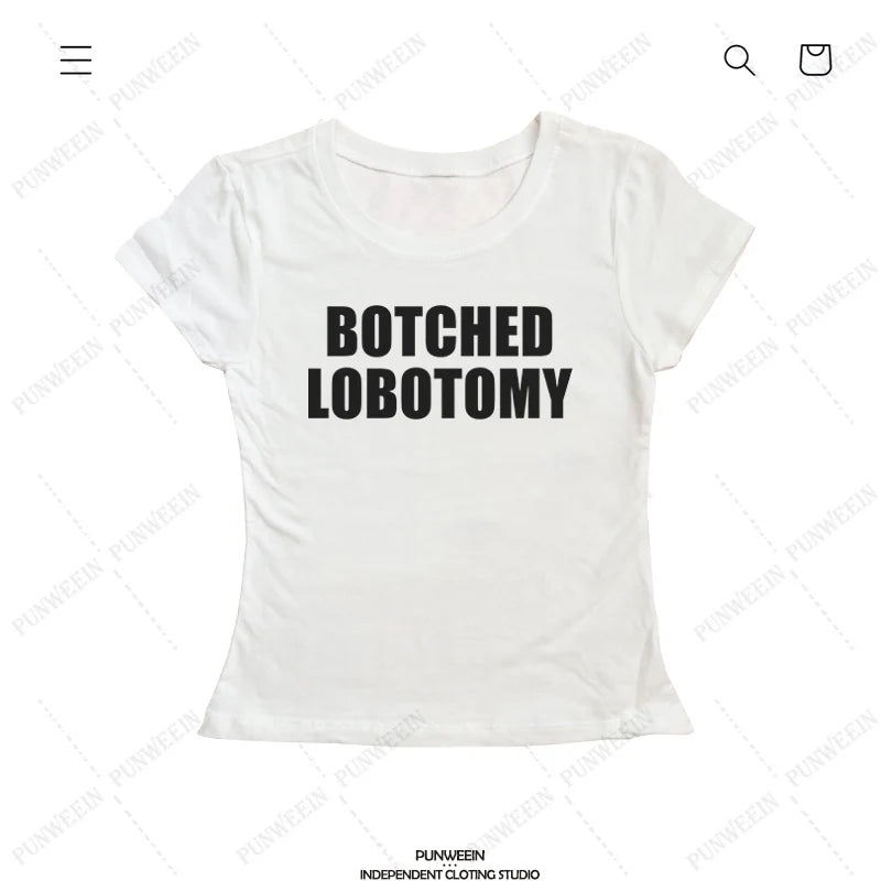 Botched Lobotomy Y2k Crop Tops 2000s Streetwear Harajuku Women T-shirt Short Sleeve Cropped Tees Fashion Cute Baby Tees E-girls