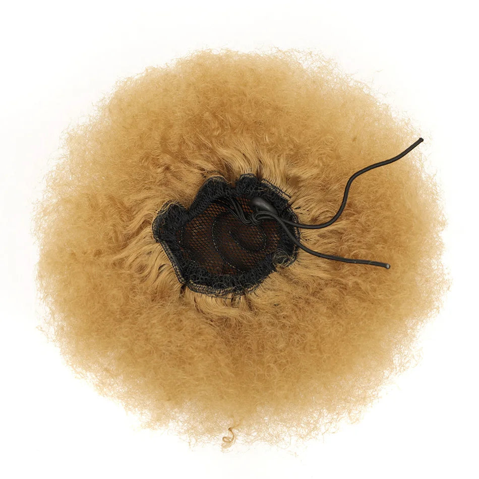 Synthetic Afro Puff Drawstring Ponytail Hair Pieces Clip on Ombre Honey Colored Blonde Kinky Drawstring Curly Ponytail