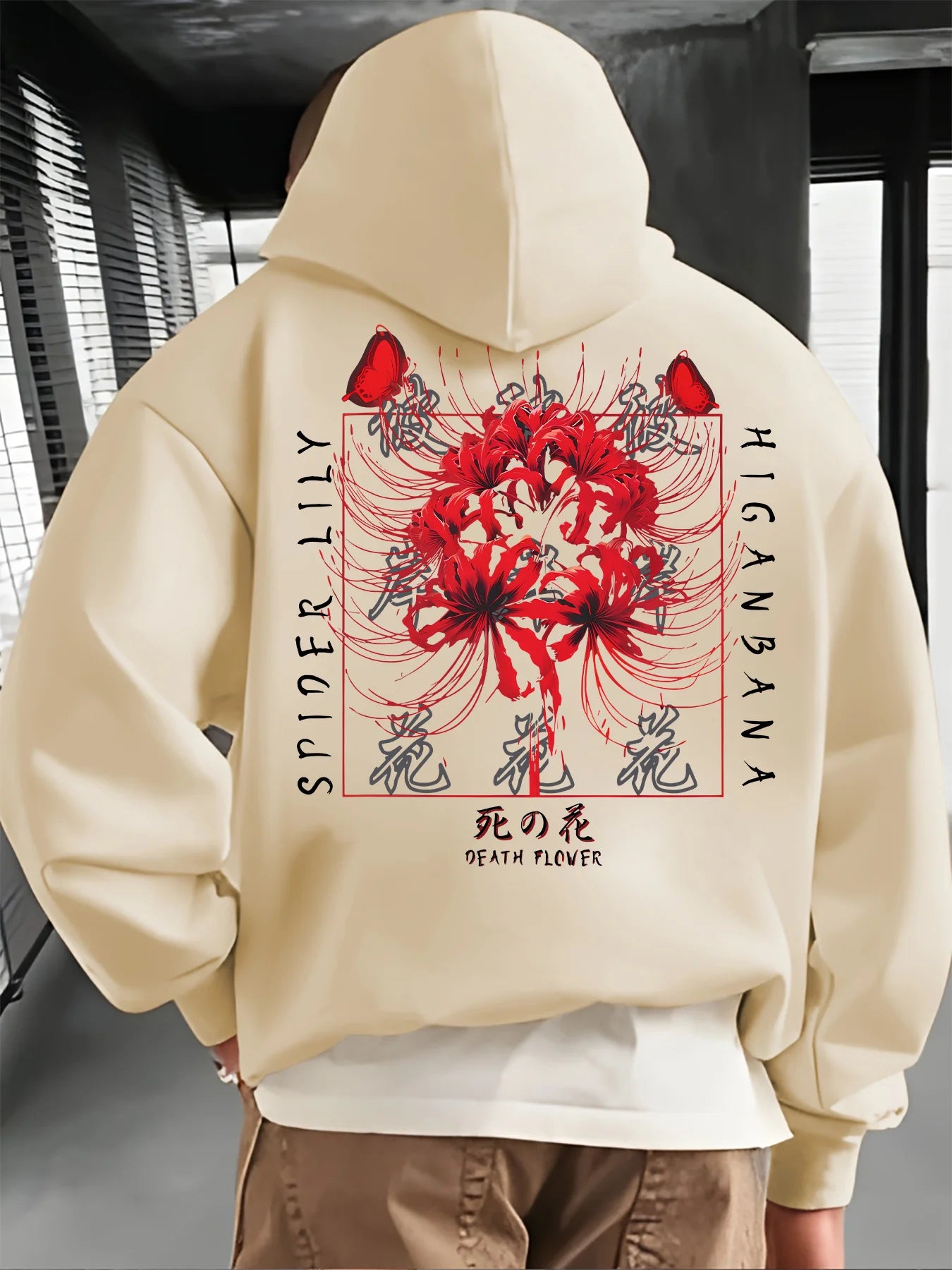 Red Spider Lily Men's Winter hoodie 100%Cotton Japanese higan bana fleece sweatshirt Casual fall clothes y2k oversized hoodie BAZAARHUBO