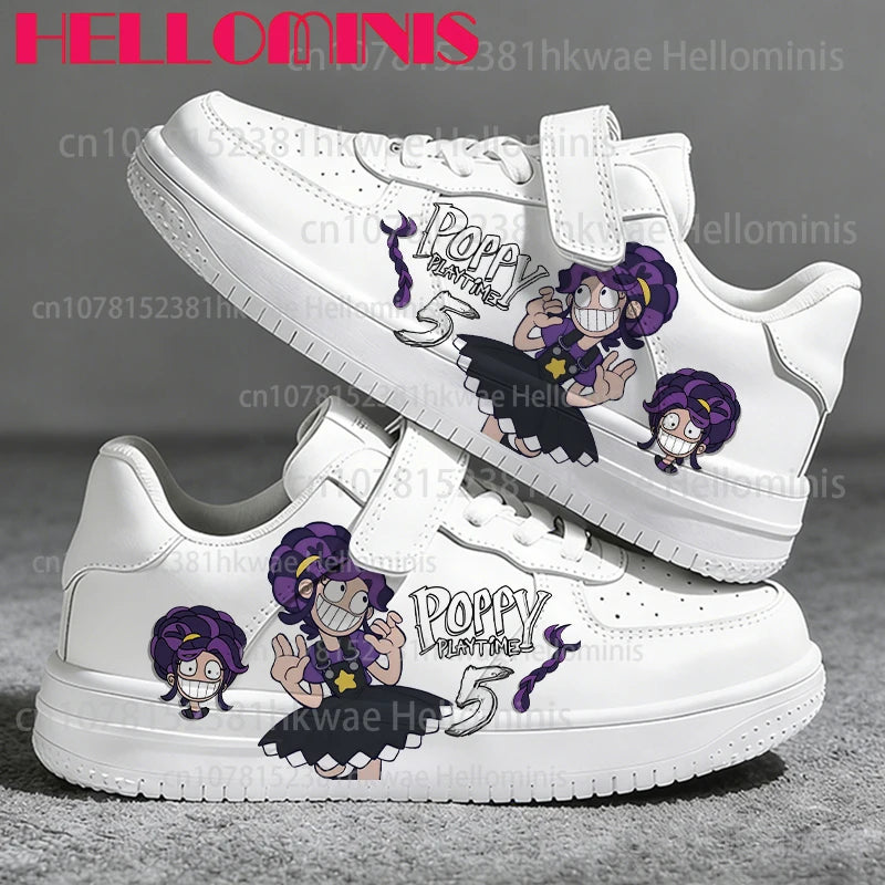 Youth Poppy Playtimes Lily Lovebraids Interesting Printing Shoes Girls Solid Color Sole Lace Up White Fashion Children Sneakers