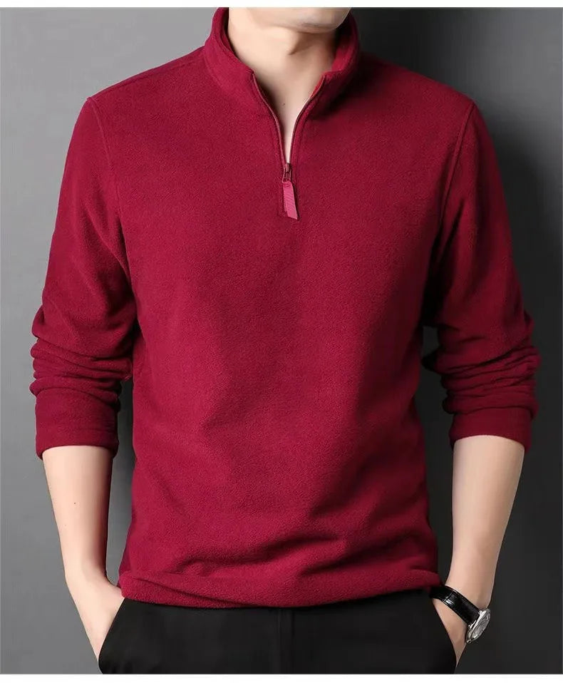 Men's insulation Polo Shirts 2026 Autumn Winter Standing Neck Half Zip Long Sleeve Fashion Versatile Sweatshirt Tees thicken Top BAZAARHUBO