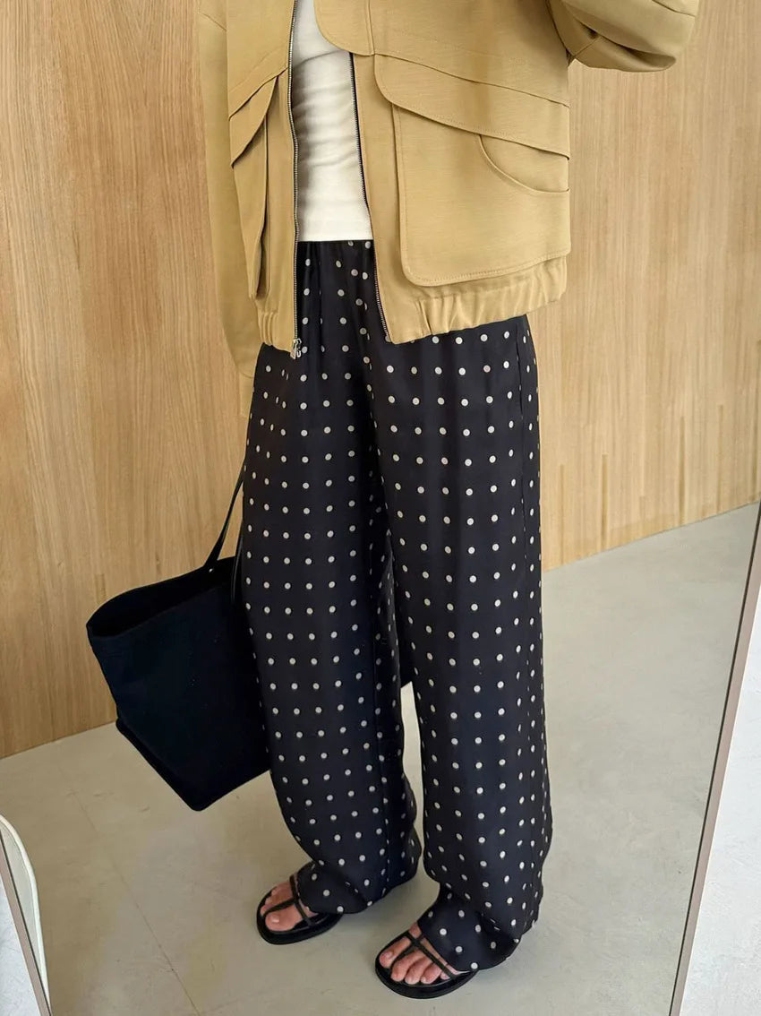 2025 autumn and winter new loose and comfortable polka dot long straight pants design temperament fashion casual commuting