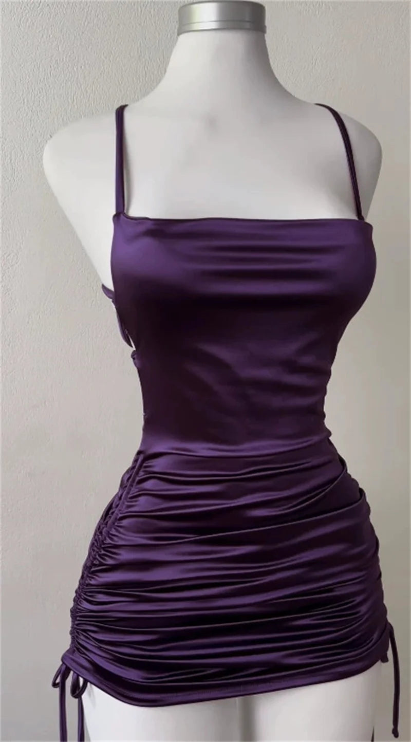 Sexy Sleeveless Backless Bodycon Mini Dress Women Lace Up Party Black Y2K 2025